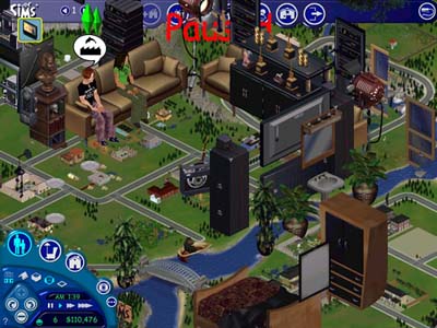 a sim households' furniture is floating in space above the neighborhood screen