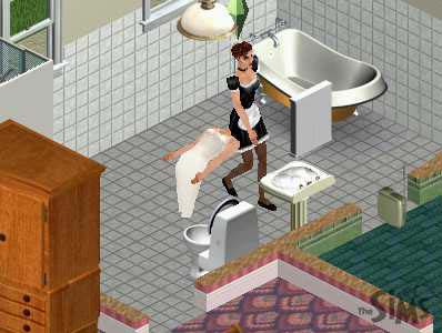 sim with missing head and maid in same space